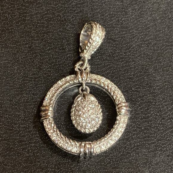 Judith Ripka Pendant/Enhancer Sterling Silver & CZ Round w/ Dangle - Picture 6 of 8